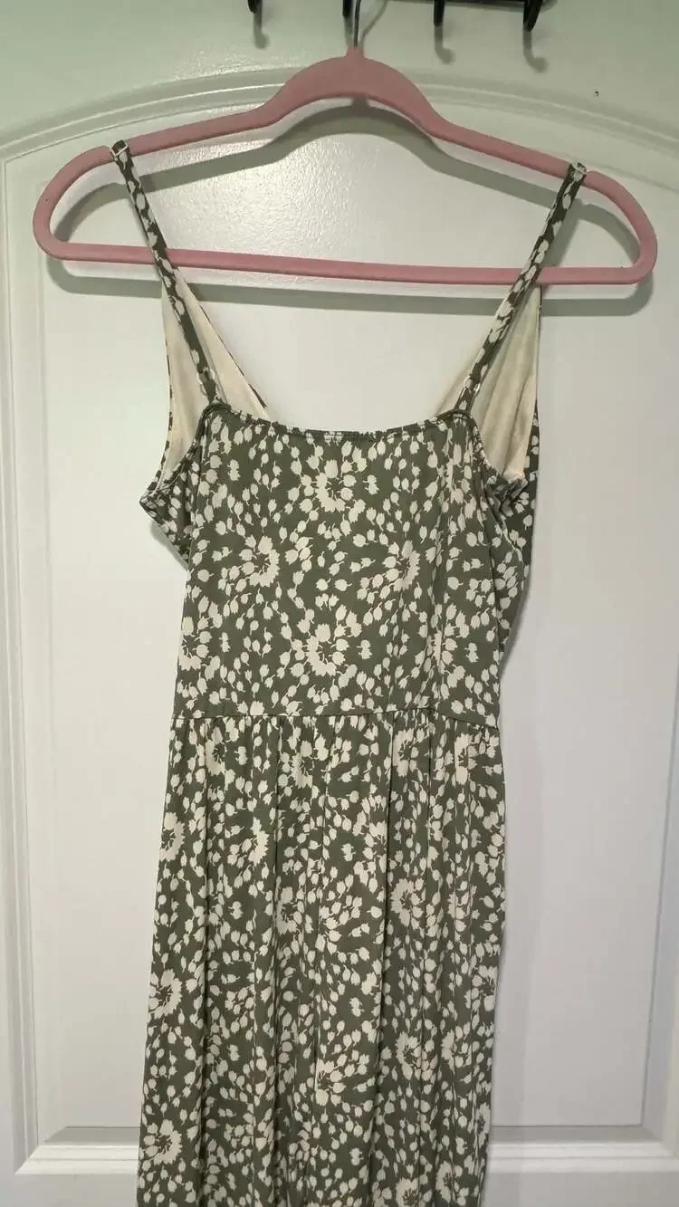 Sage Green Floral Wide Leg Jumpsuit Wrap Pockets Vacation Boho Medium
